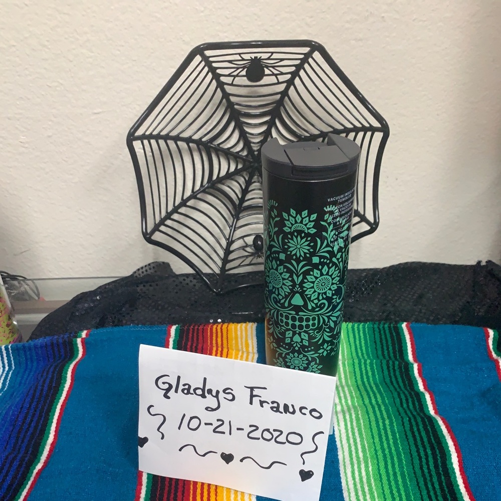 Starbucks day of the dead green skull tumbler